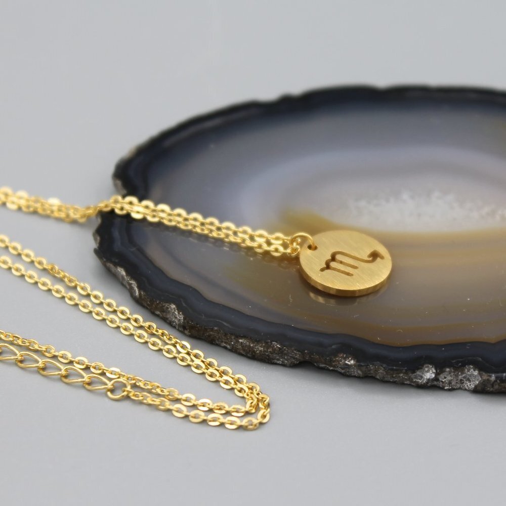 Jewelry necklace Scorpio zodiac horoscope celestial gold tone dainty round new - Picture 6 of 6